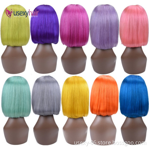 Pink Color Bob Lace Front Wigs Human Hair Wholesale 613 Blonde Blue Red Grey Green Ombre Short Bob Wigs For Black Women